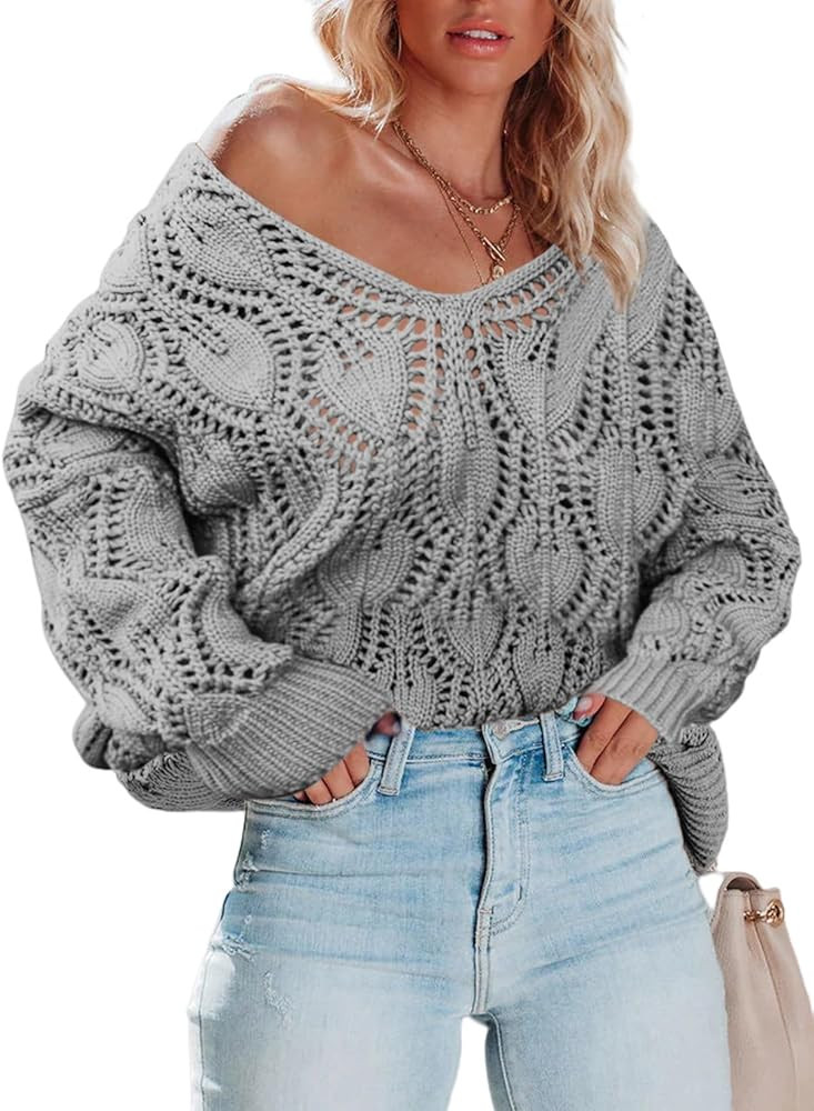 Dokotoo Fall Sweaters Round Neck Crochet Hollow Out Cute Winter Pullover Sweaters for Women Trend... | Amazon (US)