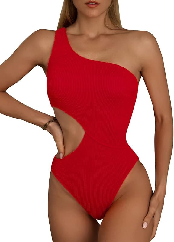 Inadays Women's One Piece Swimsuit One-Shoulder Swimwear Waist Cutout Swimsuit | Amazon (US)