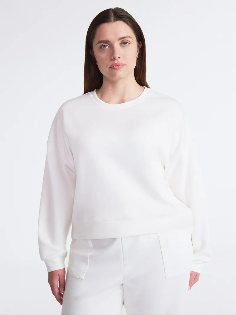 Scoop Women's and Women's Plus New Scubaknit Cropped Sweatshirt with Drop Sleeves, Sizes XS-4X | Walmart (US)