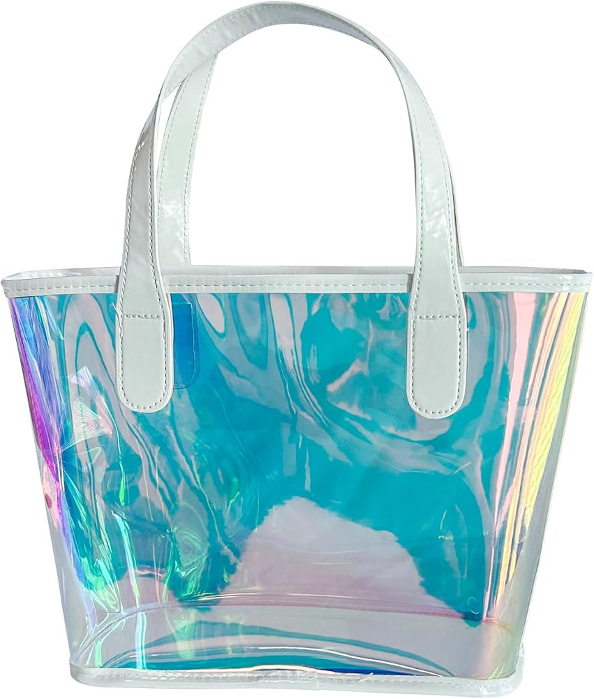 Waterproof Holographic TPU Small Tote Bag with Handles9.06x7.87x3.94 Inch, Fashion Beach Bag & Ma... | Amazon (US)