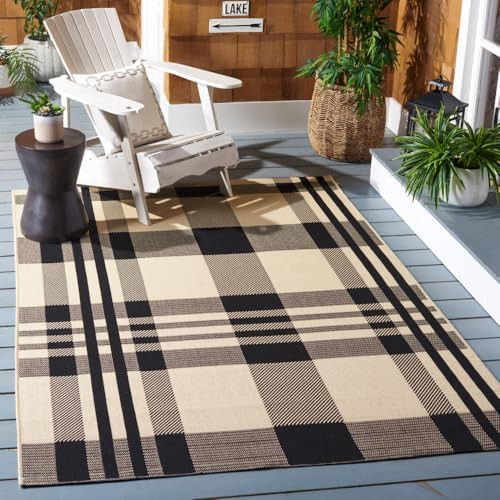 SAFAVIEH Courtyard Collection Area Rug 4' x 5'7" Plaid Pattern for Kitchen Patio Mudroom Entryway... | Amazon (US)