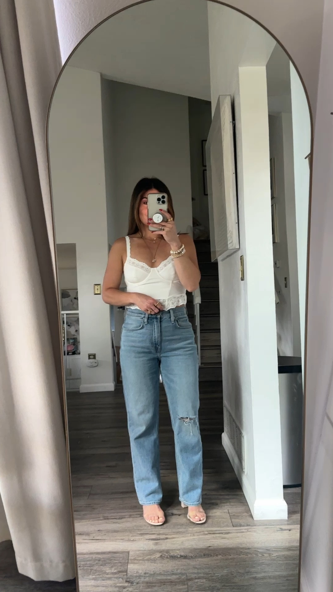 Found this little lace trim top at Target and Loved it! It’s also available in more colors. 
Top size xs
Jeans size 25. Use code Carolina25 for 25% off! The code gives you an additional 25% off on sale too! 

#LTKFindsUnder100 #LTKSaleAlert #LTKFindsUnder50