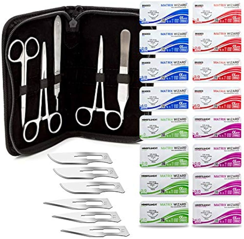 Sterile Sutures Thread with Needle Plus Tools - First Aid Field Emergency, Trauma Practice Suture... | Amazon (US)