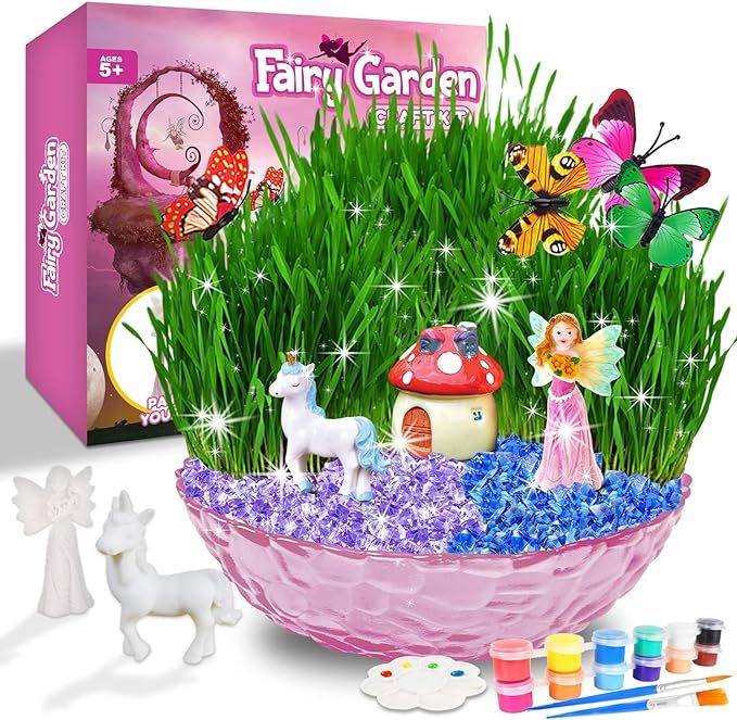 Catcrafter Fairy Garden Craft Kit for Kids - Unicorn Grow Light Terrarium Kit Plant Accessories G... | Amazon (US)