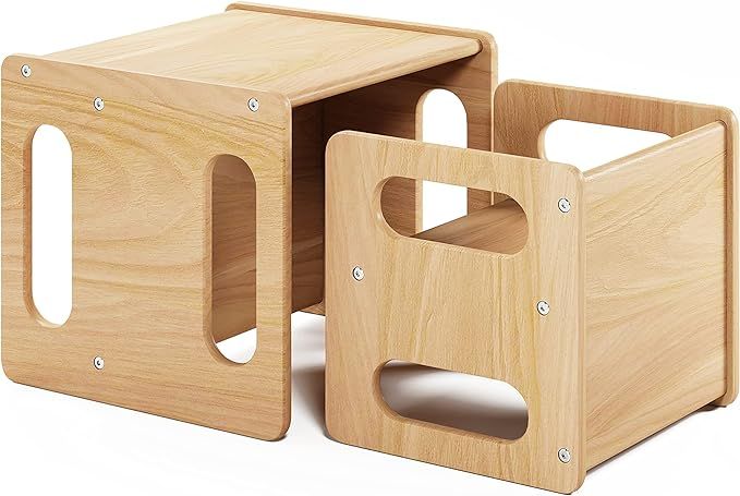 ERUGI Montessori Weaning Table and Chair Set,Real Hardwood, Desk for Toddler Reading,Snack Time,P... | Amazon (US)