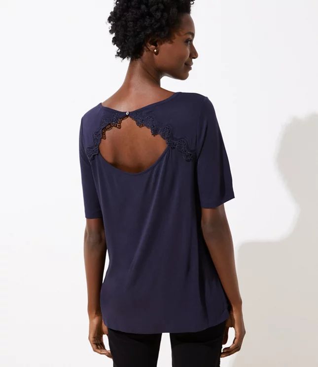 Lace Trim Cutout Back Tee | LOFT | LOFT