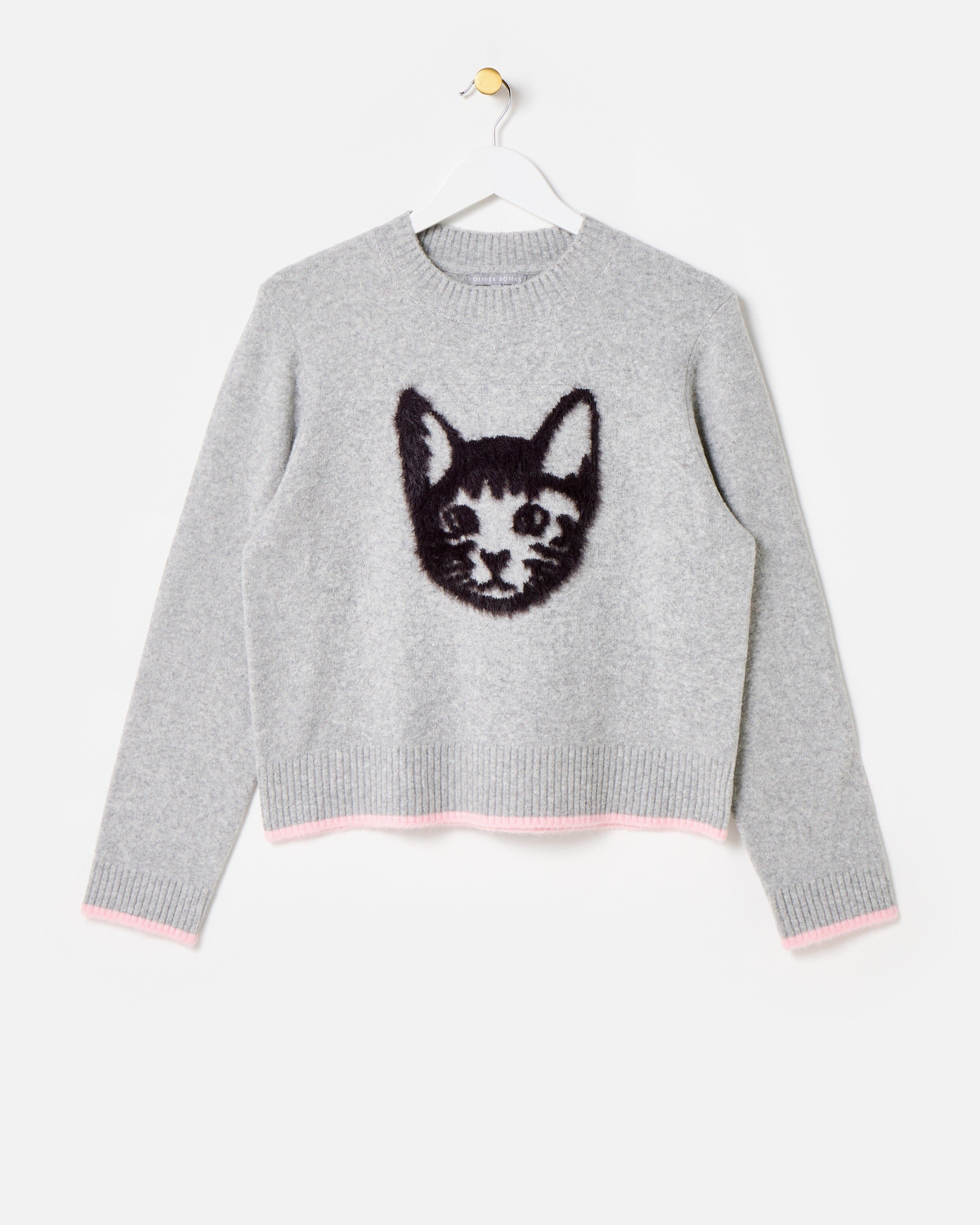 Grey & Black Fluffy Cat Knitted Jumper | Oliver Bonas | Oliver Bonas (Global)