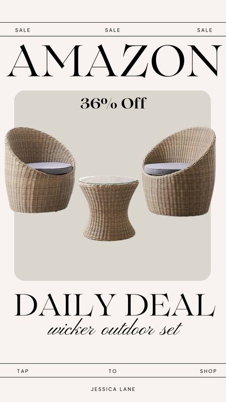 Amazon daily deal, save 36% on this adorable three-piece wicker patio furniture set. Outdoor furniture, patio furniture, wicker three-piece patio furniture set, Amazon home, Amazon deal

#LTKSeasonal #LTKhome #LTKsalealert