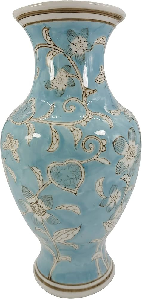Galt International Light Blue and White Flower & Heart Chinoiserie Ceramic Vase 14"- Porcelain Fl... | Amazon (US)