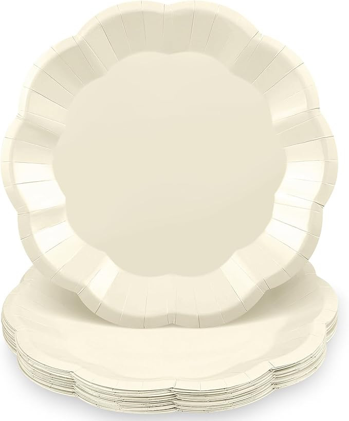 30 Pcs Paper Plates 9 In Cream Party Plates Scalloped Paper Plate Elegant Disposable Plate for Ba... | Amazon (US)