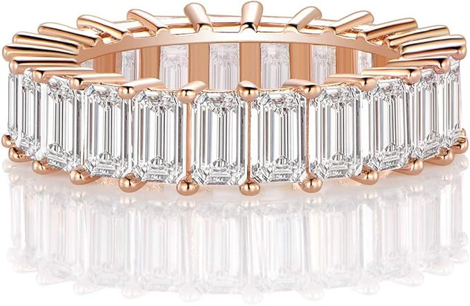 XBRN Eternity Band,Cubic Zirconia Band Emerald Cut Eternity Ring Band for Women Men | Amazon (US)
