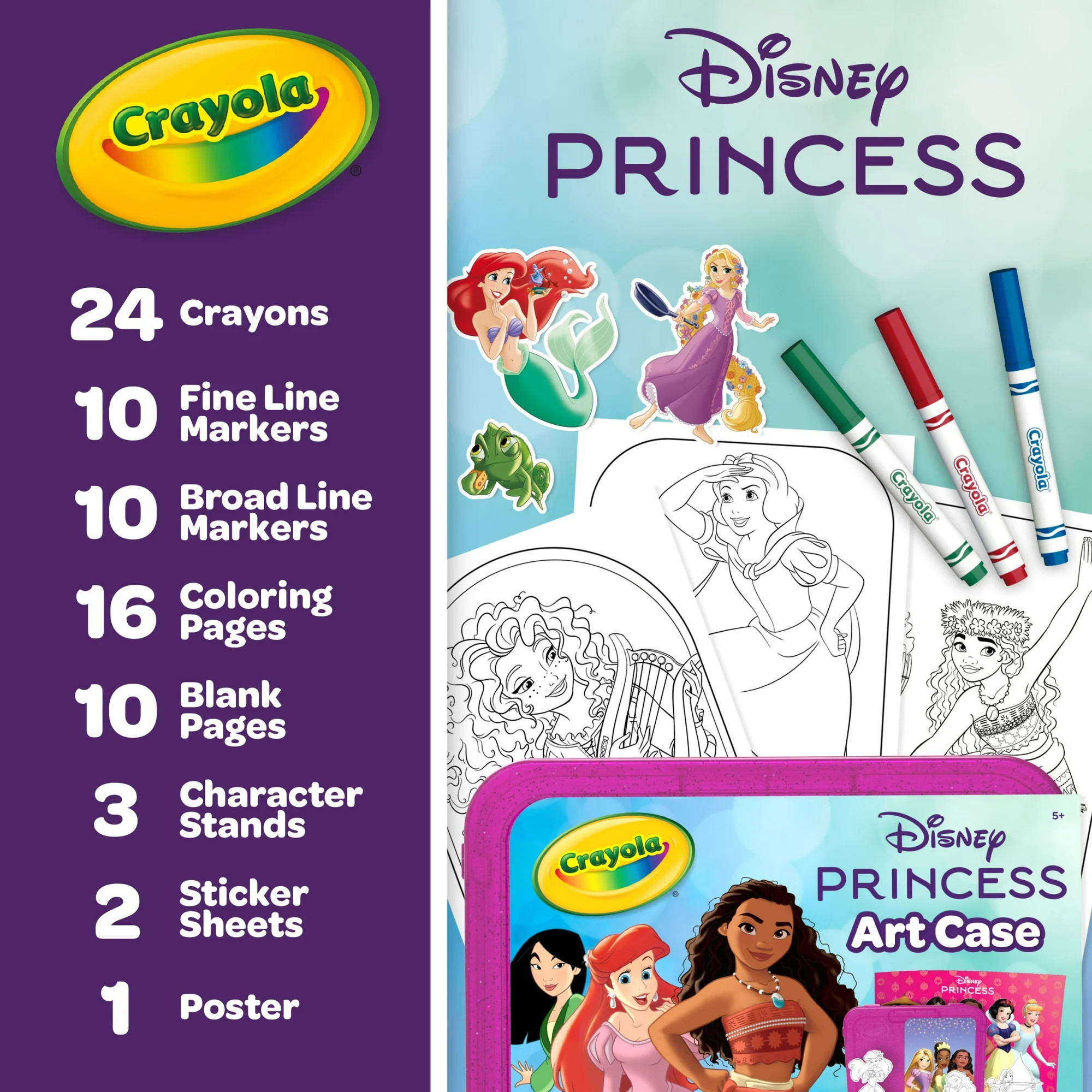 Crayola Disney Princess Art Case, 75 Pcs, Markers & Crayons Coloring Set, Travel Activity, Moana ... | Walmart (US)