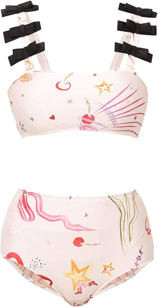 Amazon.com: ADRIANA DEGREAS, Fantasy High-Waisted Bikini With Bows, Small, Off White : Luxury Sto... | Amazon (US)