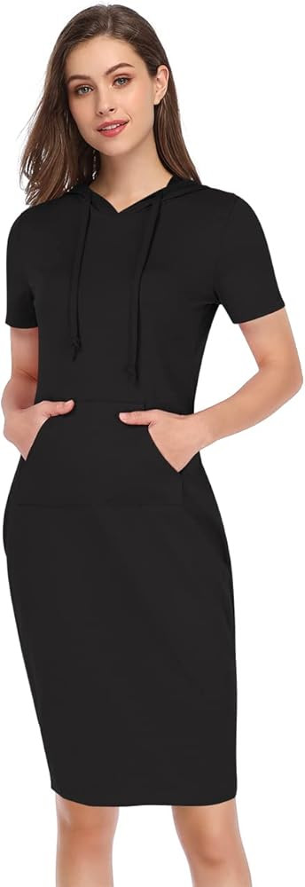 MISSKY Women Stripe Pocket Knee Length Slim Casual Pullover Hoodie Dress | Amazon (US)