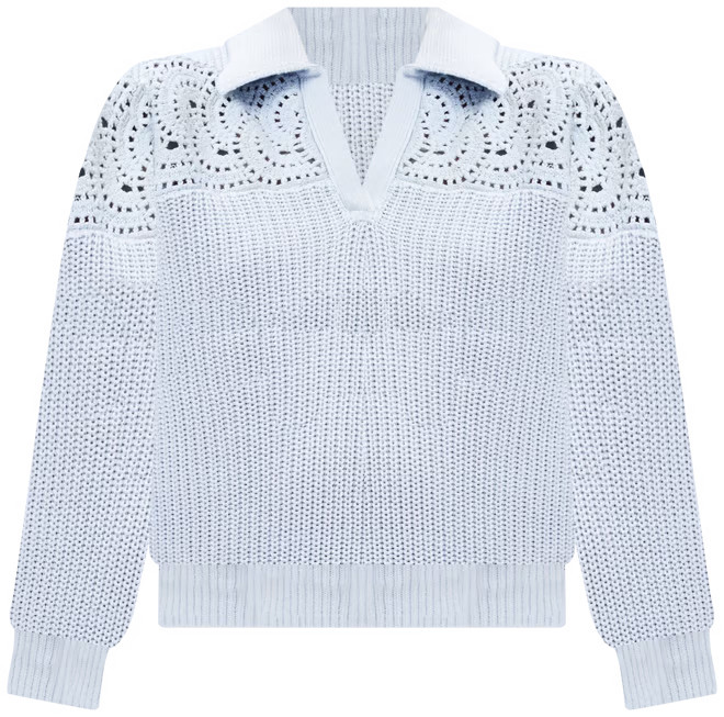 Crochet Yoke Split Neck Sweater | LOFT