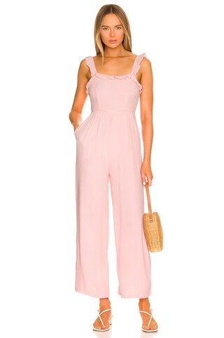 MORE TO COME Victoria Ruffle Jumpsuit in Pink from Revolve.com | Revolve Clothing (Global)