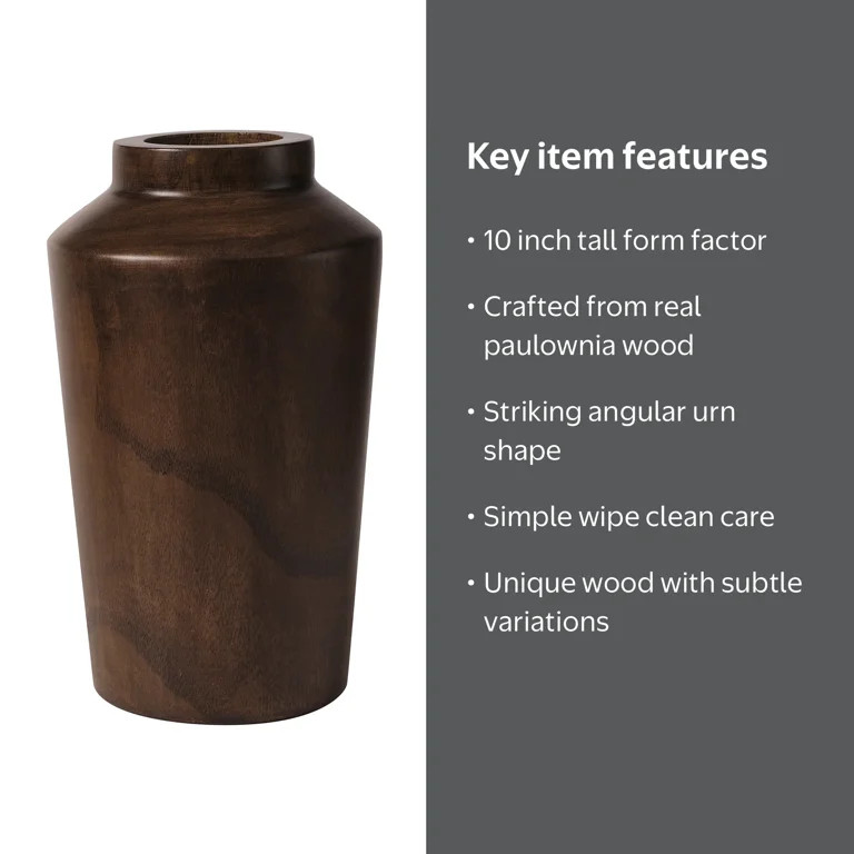 Better Homes & Gardens Brown 10" Paulownia Wood Angular Tall Vase | Walmart (US)
