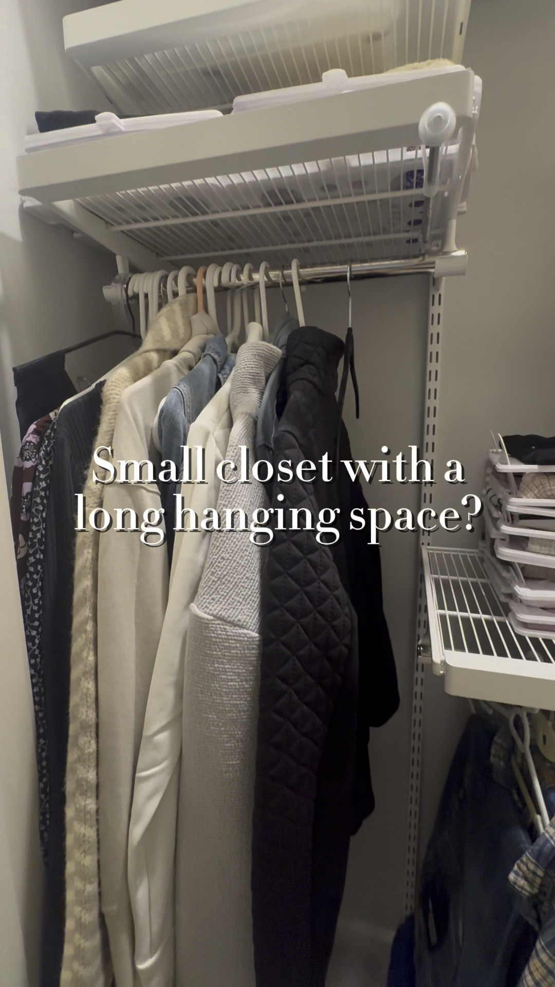 Closet organizing - how to free up some of that long hang space if you have a small closet. These folding solutions also work well if you don’t have long hanging space but need to hang midi or full length dresses or sweaters. 👗

I was able to make my limited space a little more functional and put my boots and stackable sweater boxes beneath. 

Sometimes closet organization is more about making things work better than look perfect. I hope this helps you! 💟



#foldingclothes #spacesaving #closetorganization #closetdesign #organizationtips #homeorganization #smallspaceliving #organizedmom #winterclothes

#LTKHome #LTKMidsize #LTKSaleAlert