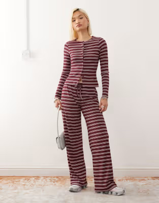 COLLUSION relaxed rib trousers in maroon stripe co-ord | ASOS (Global)