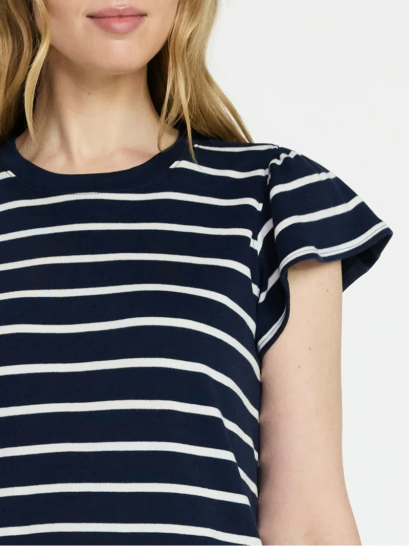 Time and Tru Women's Cotton T-Shirt Mini Dress with Flutter Sleeves, Sizes XS-XXXL | Walmart (US)