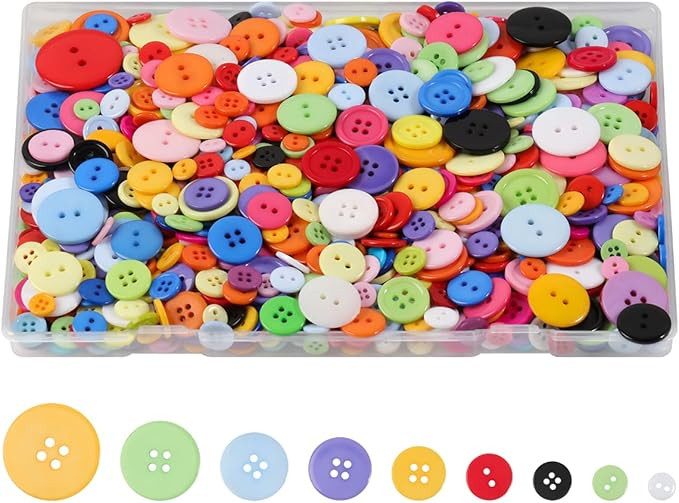 Xilitata 1000pcs Button for Crafts Assorted Sizes Buttons for Sewing Resin Round Buttons for Craf... | Amazon (US)