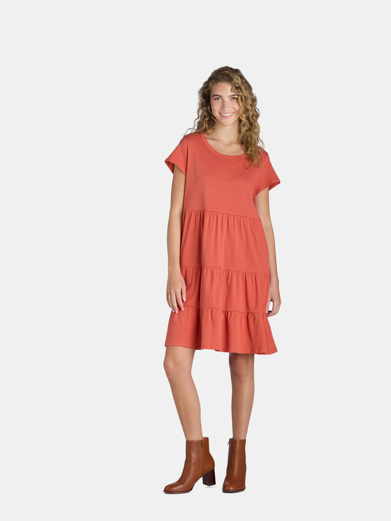 Time and Tru Women's Cotton Knit Tiered Dress, Sizes XS-XXXL | Walmart (US)