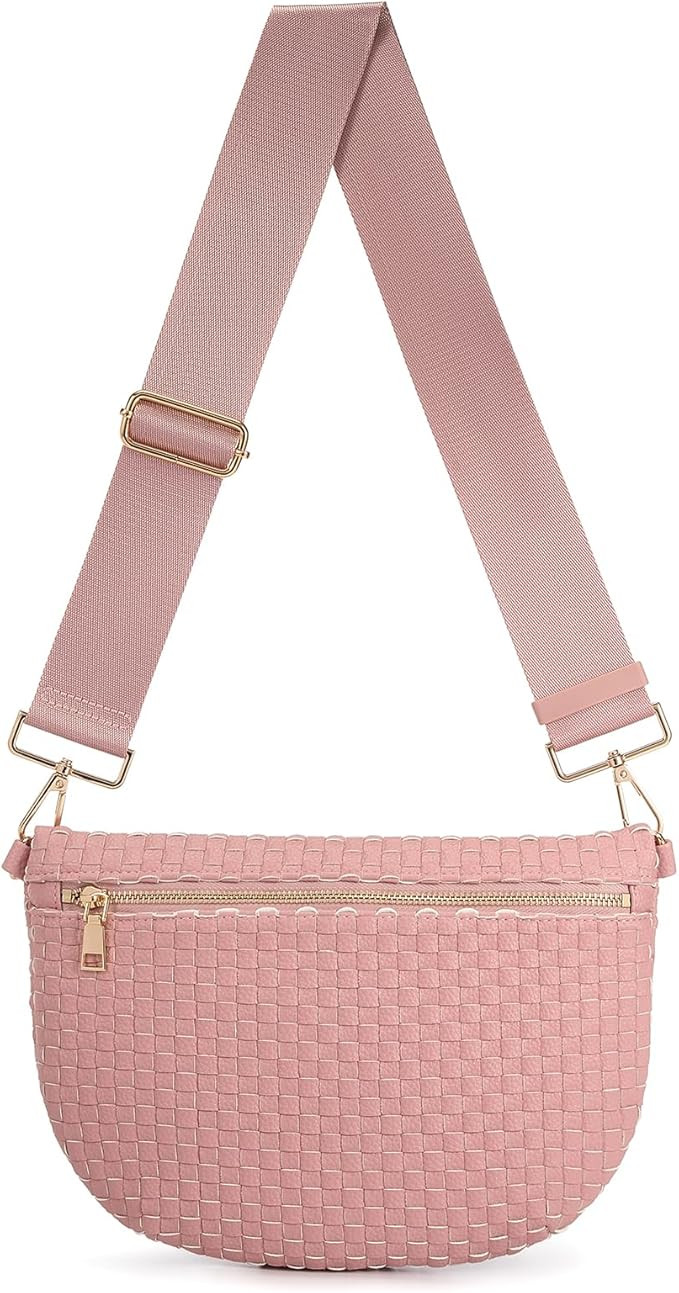 Woven Crossbody Bags For Women, Checkered Fashion PU Bum Bag Waist Pack, Travel Sling Purse with ... | Amazon (US)