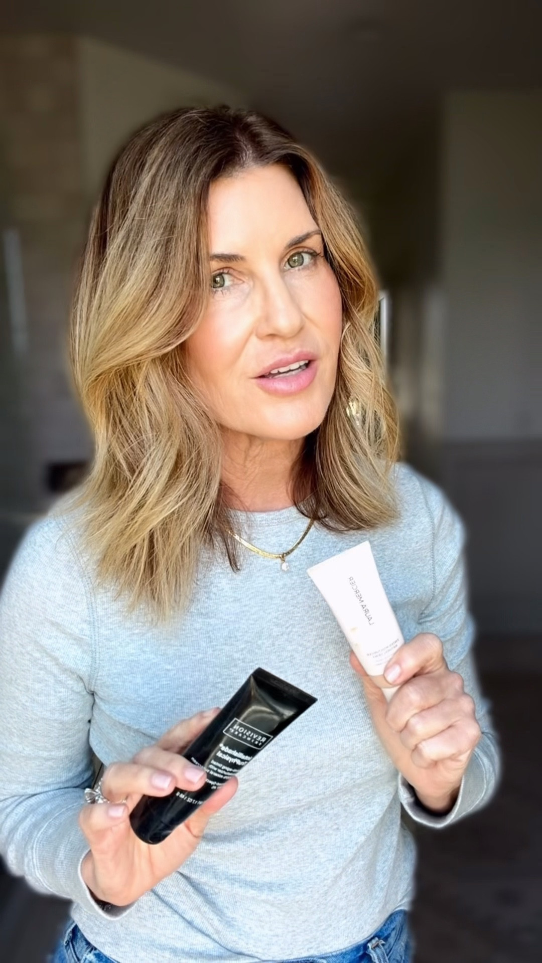 Tinted moisturizer with spf 30 Laura Mercier in the color 2C oak and revision intellishade tinted moisturizer spf 45 (I get at the treatment room okc). Both great products 

#LTKmorningroutine #LTKOver40