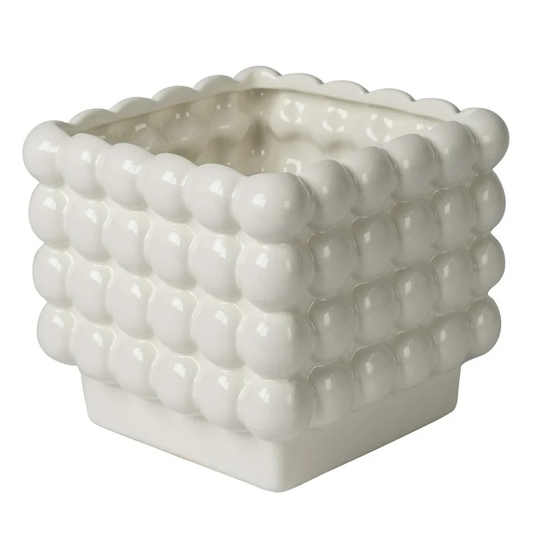 Mainstays 6”D x 5.7”H Square Ceramic Dot Planter, White | Walmart (US)