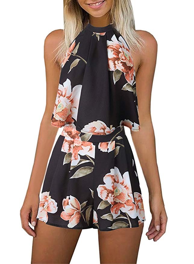 Women's Floral Printed Summer Dress Romper Boho Playsuit Jumpsuits Beach 2 Piece Outfits Top with... | Amazon (US)
