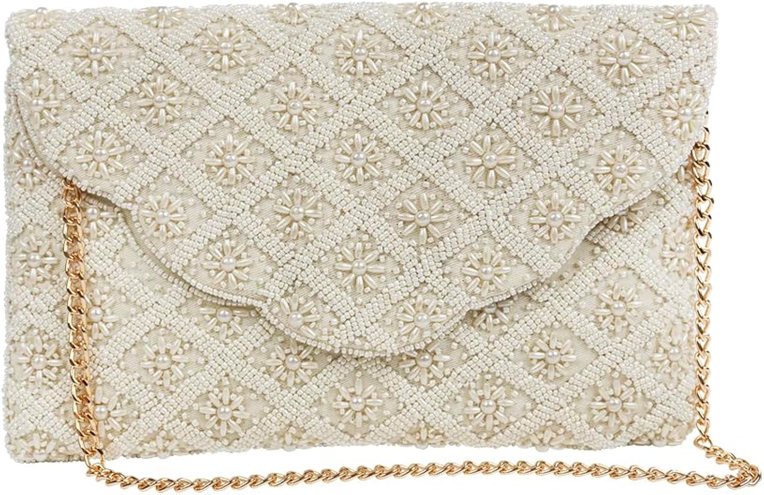 Bridal Purse Ivory Scallop Pearl Clutch Bag, Bridal Clutch, Hand Beaded Bride Purse for Evening B... | Amazon (US)