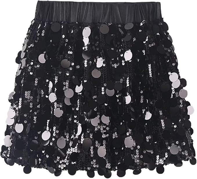 WELAKEN Sparkly Sequin Skirt for Girls Toddler & Kids Elastic Waistband Skirts with Lining | Amazon (US)