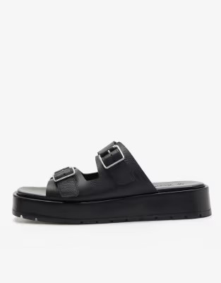 Off The Hook Morden double strap western leather sandals in black | ASOS | ASOS (Global)
