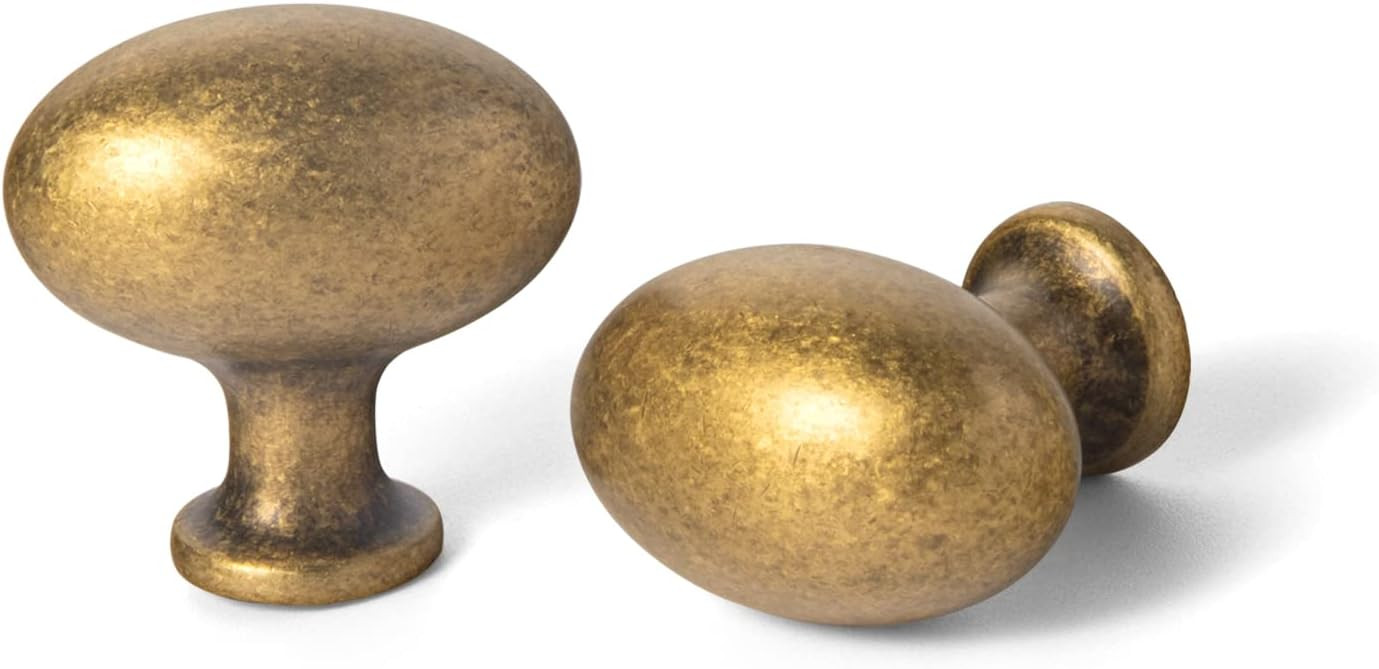 Goo-Ki 1.2Inch(36MM) Oval Antique Brass Cabinet Knobs, Zinc Alloy for Drawer Knobs for Dresser Cu... | Amazon (US)
