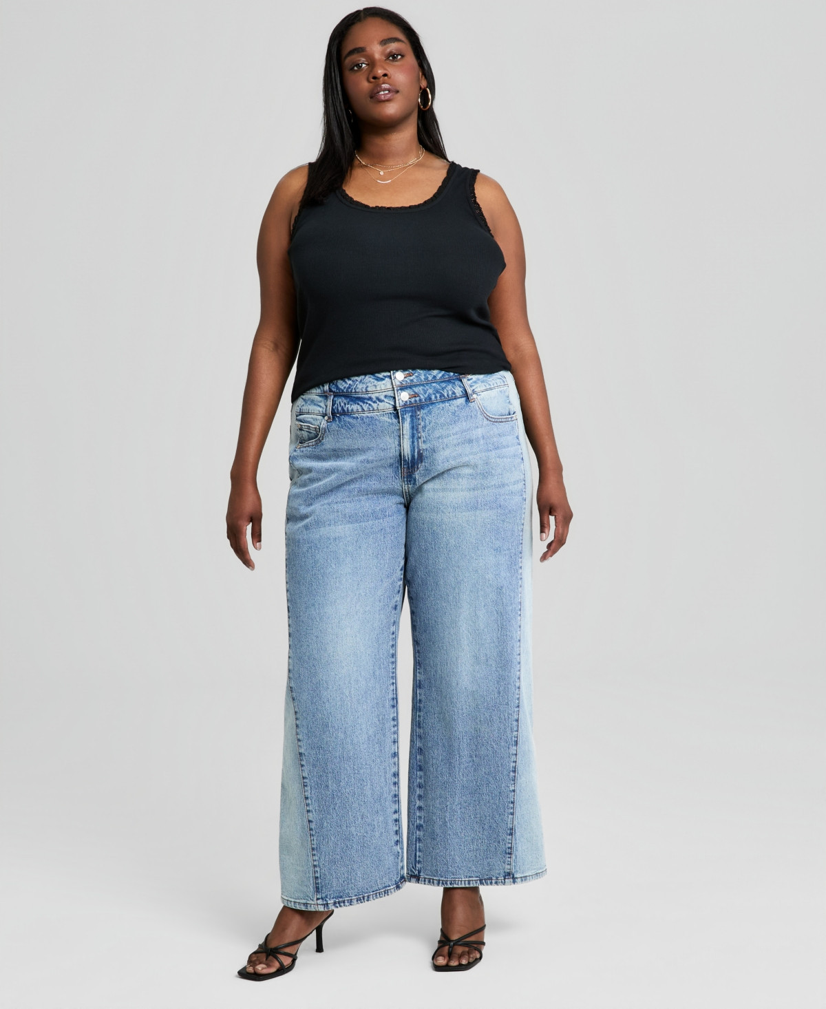 And Now This Trendy Plus Size Side-Panel Double-Button Jeans, Macy's Exclusive - Two-Tone Wash | Macy's
