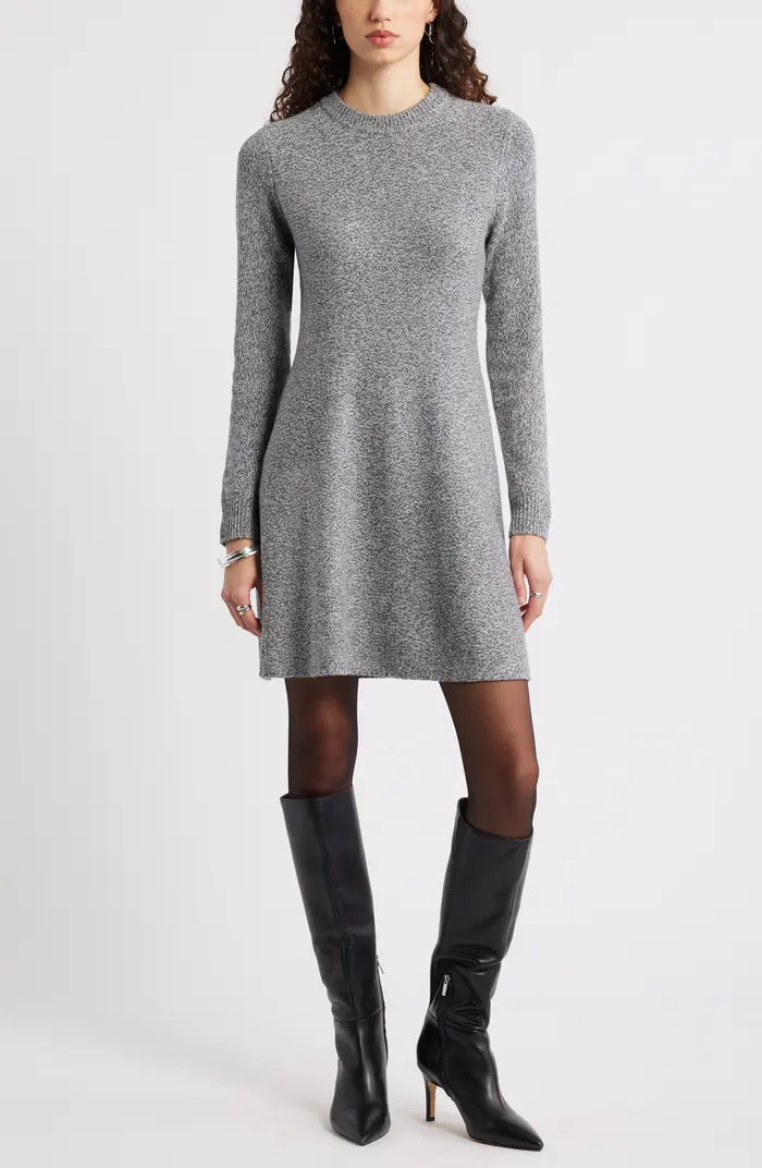 Marled Long Sleeve Wool & Cashmere Fit & Flare Minidress | Nordstrom