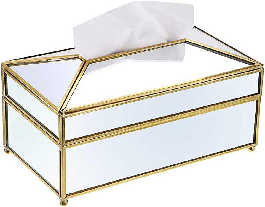Sumnacon Rectangular Mirror Glass Paper Tissue Box, Decorative Glass Napkin Storage Box, Facial T... | Amazon (US)