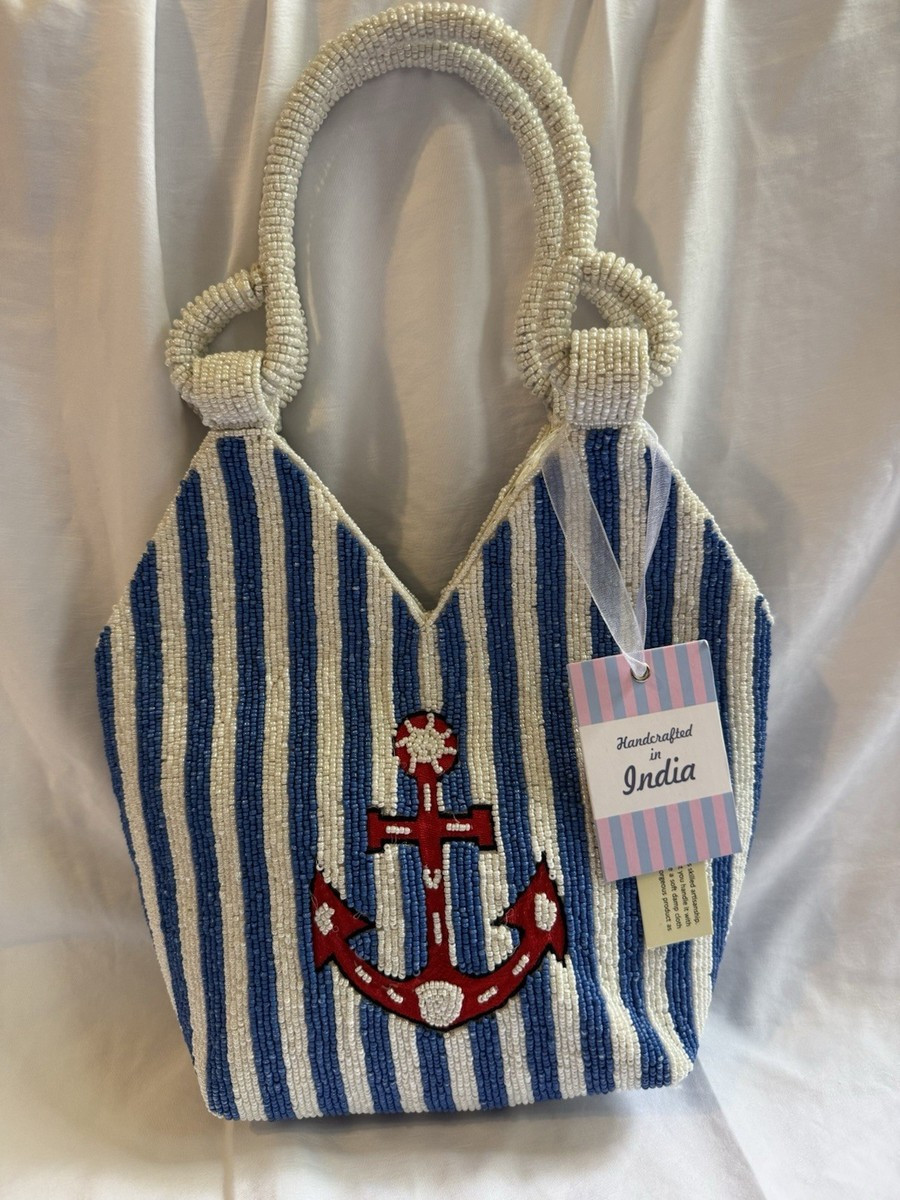 New! Release Handcrafted in India Blue And White Anchor Beaded Bag NWT | eBay | eBay US