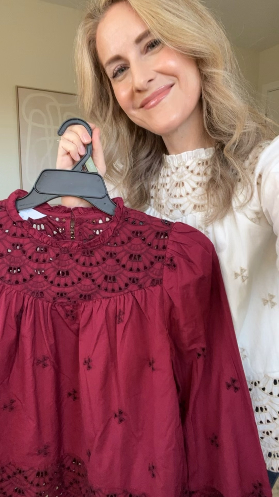 The prettiest cotton eyelet top that could pass for Tuckernuck or Anthropologie! Under $25 on Walmart! Showing as fully stocked for me. Fit is true to size, I’m a small. I’ll be wearing the red one for Christmas! White would also be perfect for Christmas or New Year’s Eve! #walmartfashion 

#LTKHoliday #LTKFindsUnder50 #LTKOver40