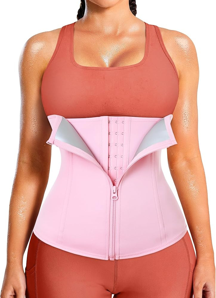 Womens Waist Trainer Corset with Zipper Sweat Waist Trimmer for Women Workout Belt Corset Shapewe... | Amazon (US)