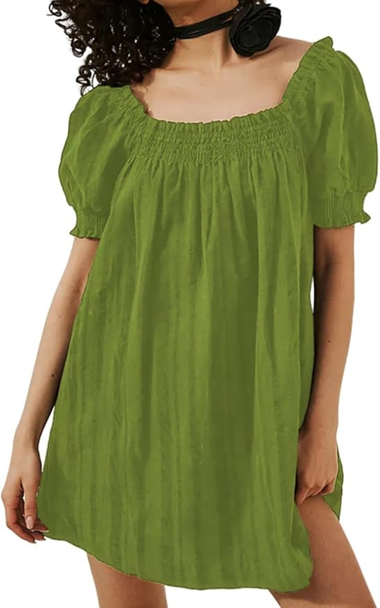 Summer Short Sleeve Dress for Women 2024 Square Neck Casual Dresses Cute Puff Sleeve Sundresses f... | Amazon (US)