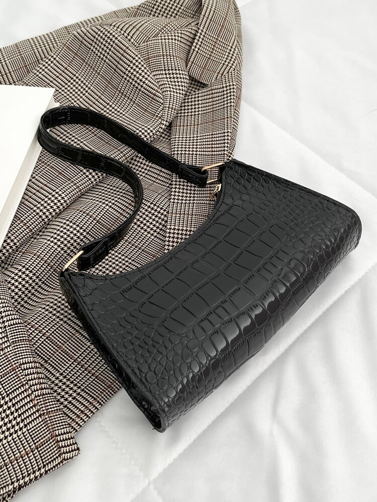 Minimalist Croc Embossed Baguette Bag | SHEIN