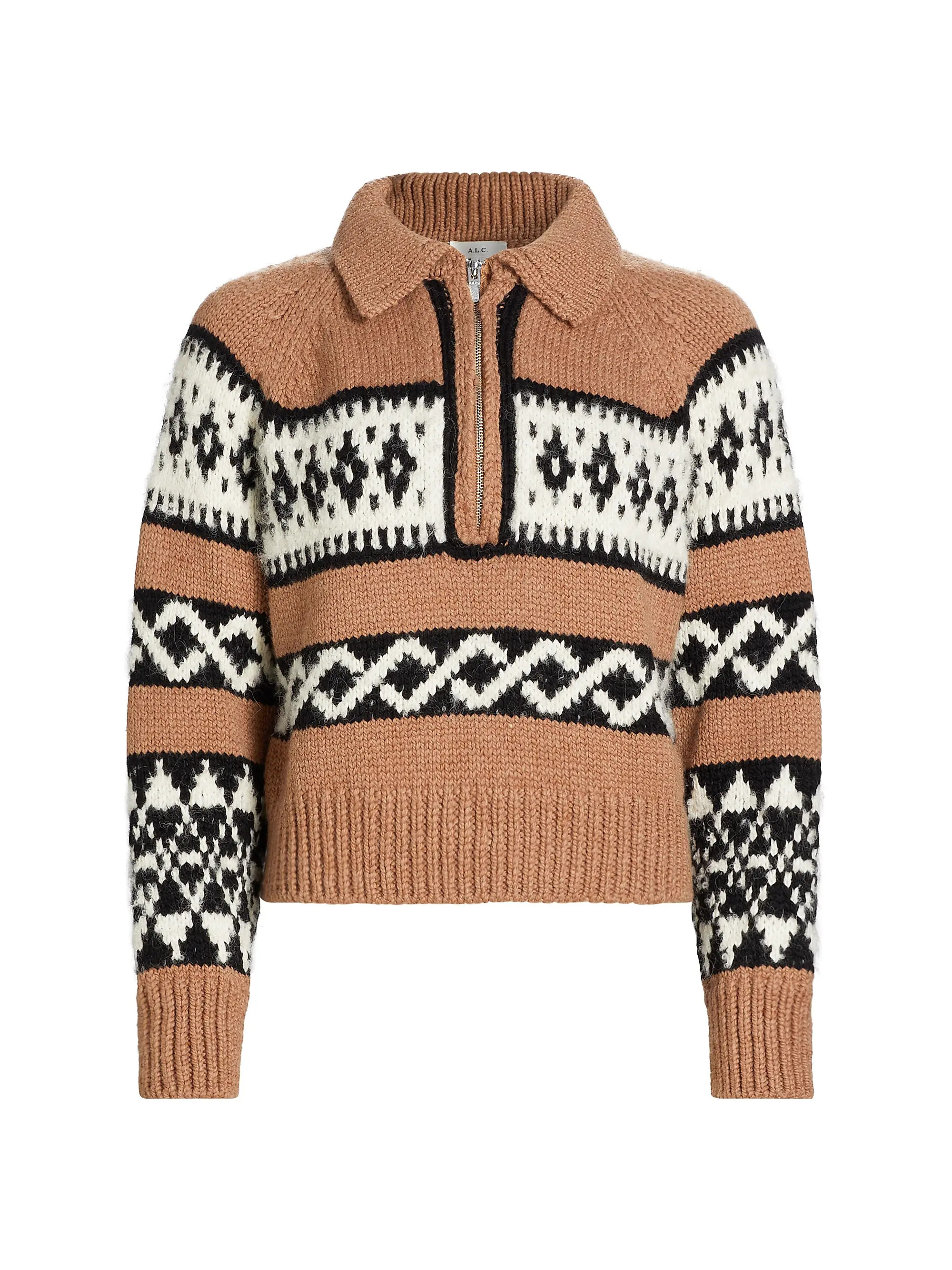 A.L.C. Carter Intarsia Merino-Wool Half-Zip Sweater | Saks Fifth Avenue | Saks Fifth Avenue