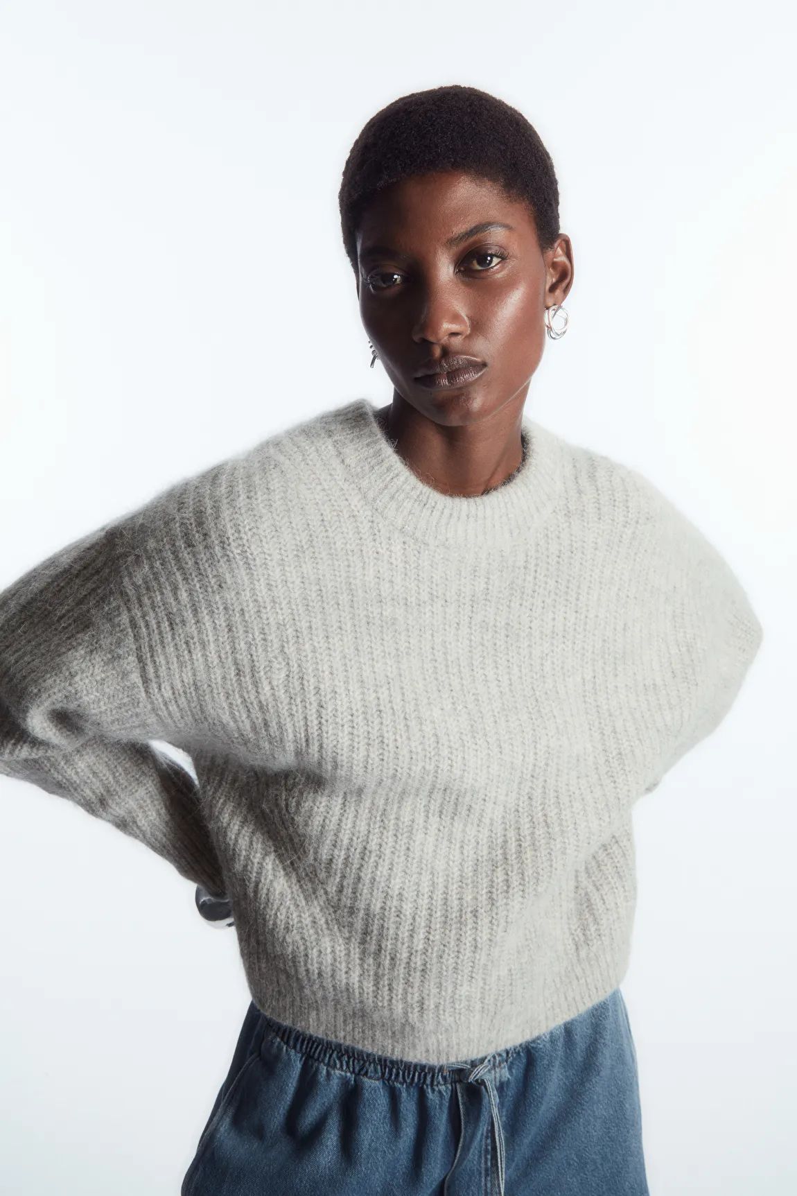 CROPPED ALPACA AND WOOL-BLEND SWEATER - Light gray mélange - Knitwear - COS | COS (US)