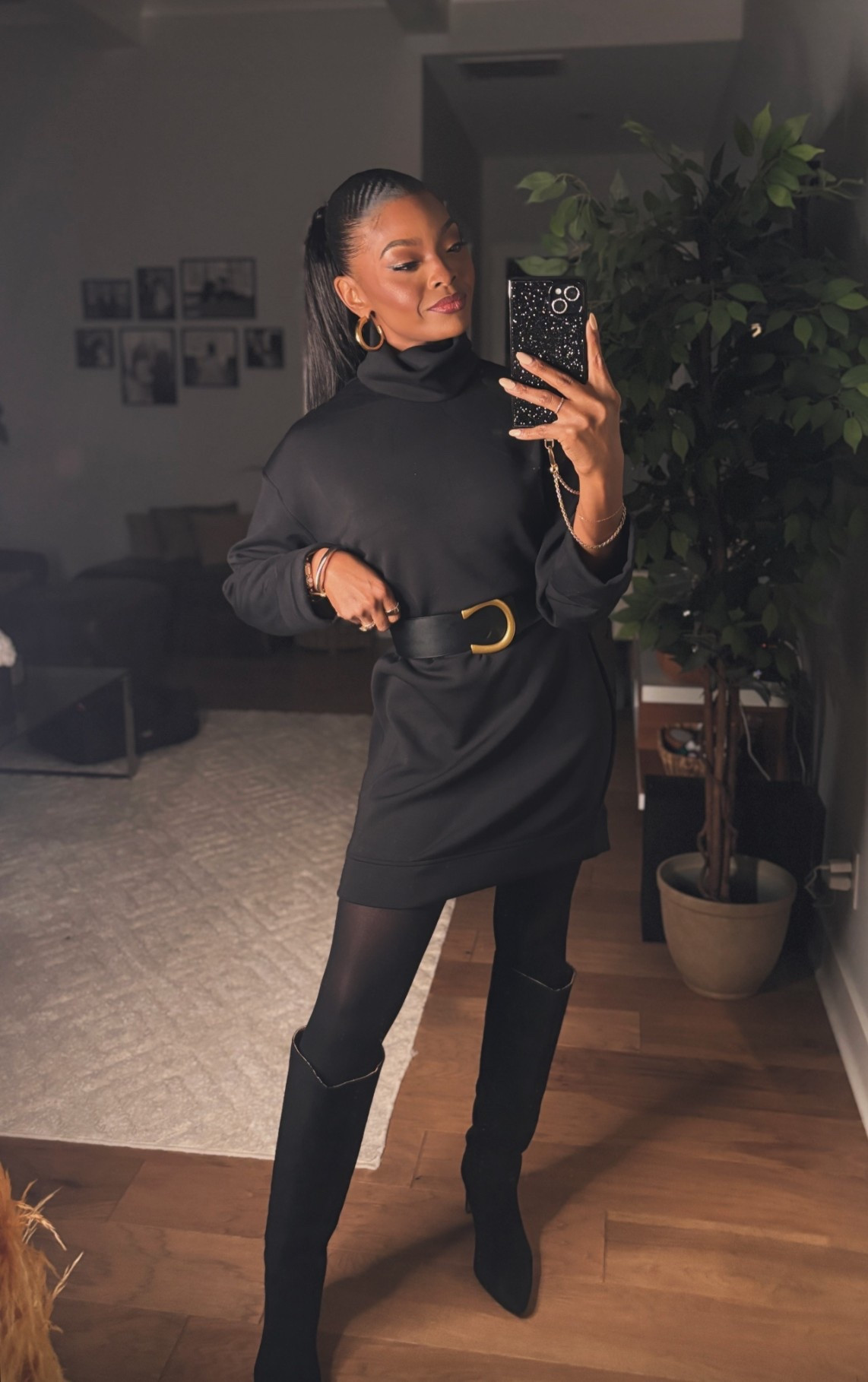 Holiday outfit idea: black turtleneck dress + tall boots.
Such a comfy, chic look for Thanksgiving, date night, or holiday parties.
Everything is linked on my LTK (Spanx dress is 30% off today). 

#LTKHoliday #LTKCyberWeek #LTKdayinmylife