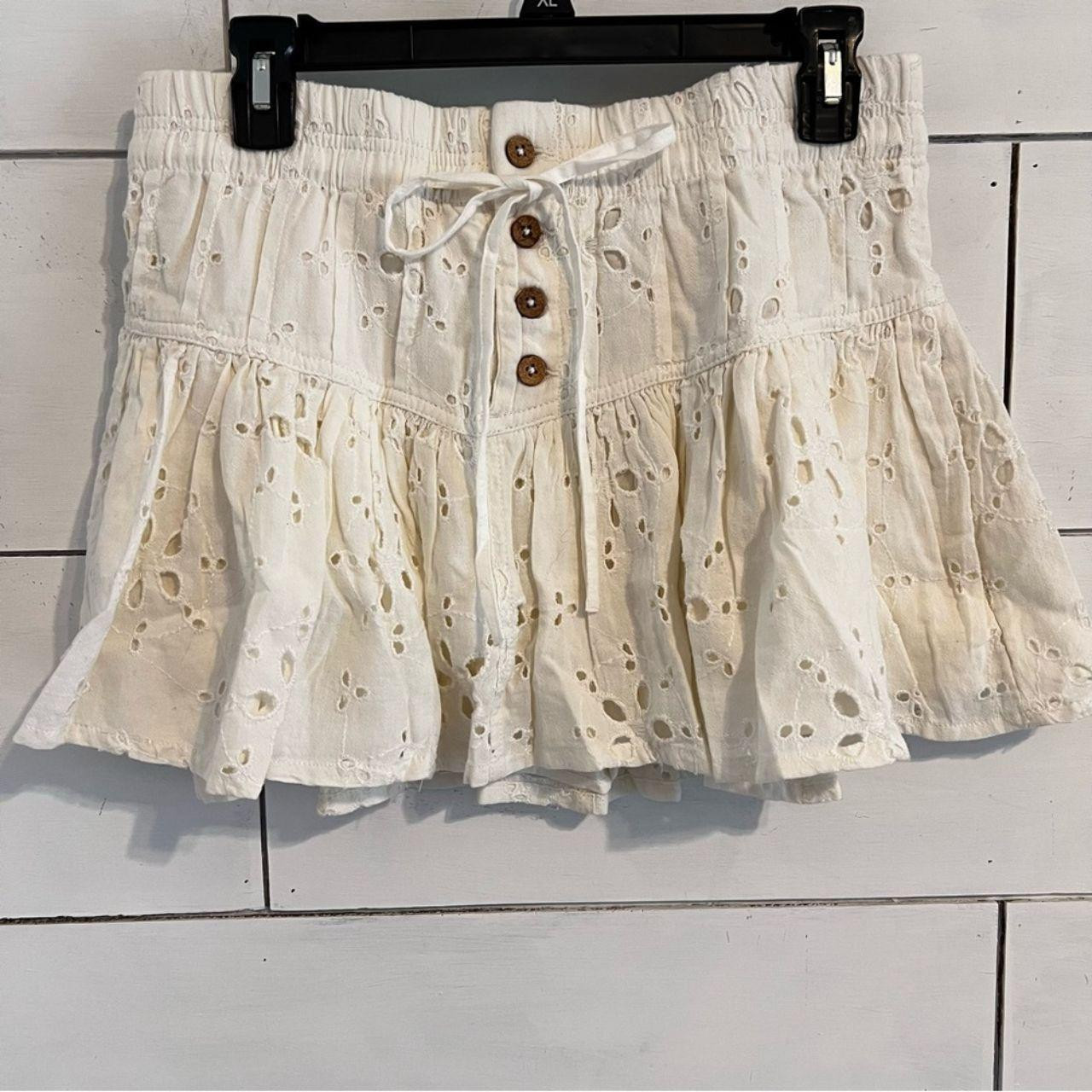 Free People Women's Mini Skirt - Cream - S | Depop US