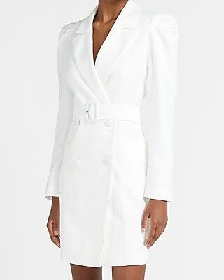 Puff Sleeve Belted Blazer Dress White Women's M | Express
