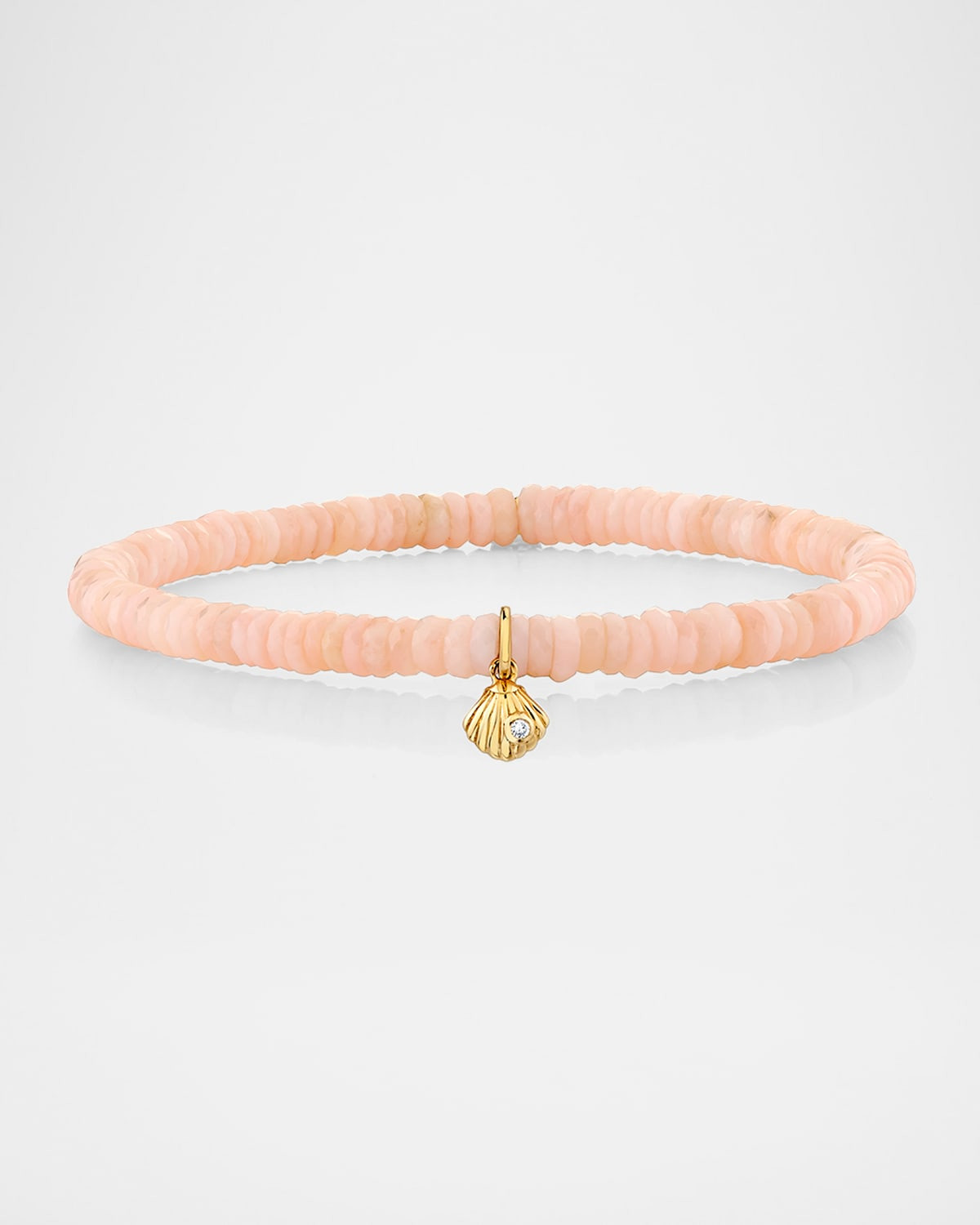 14K Tiny Clam Shell Diamond Charm on Pink Opal Bracelet | Neiman Marcus