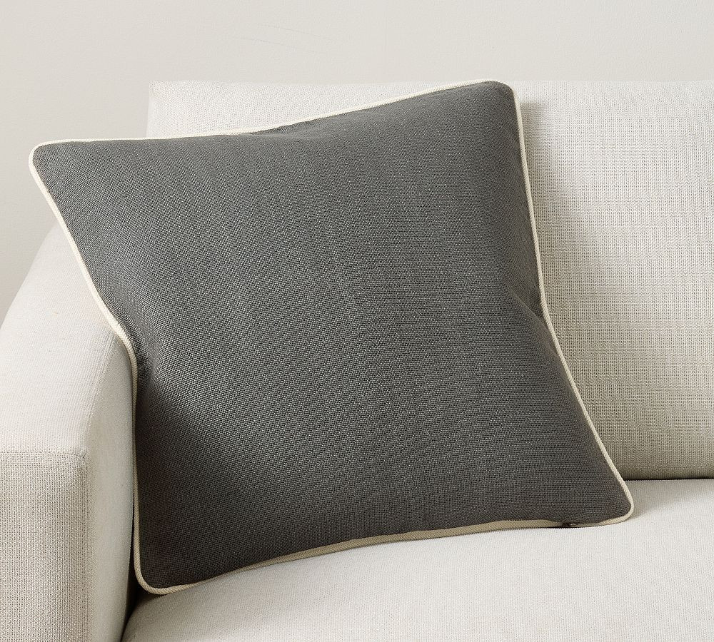 Everyday Linen Reversible Piped Pillow, 20 x 20", Charcoal/Flax/Ivory | Pottery Barn (US)