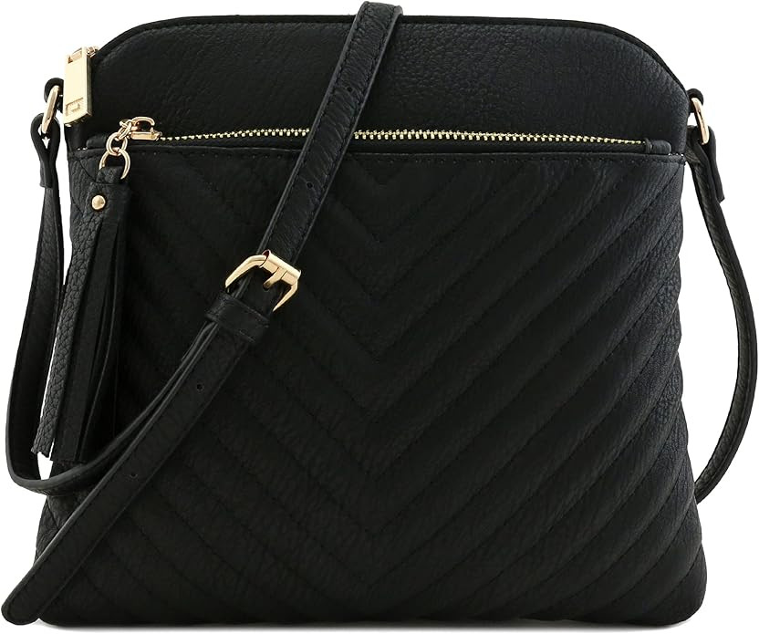 Chevron Quilted Medium Crossbody Bag with Tassel Accent | Amazon (US)